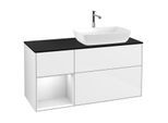 Villeroy und Boch Finion Waschtischunterschrank G802MTGF 120cm, Abdeckplatte black matt, Emotion, Regale White matt lacquer, Glossy white lacquer