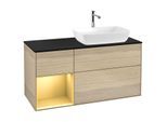 Villeroy und Boch Finion Waschtischunterschrank G802HFPC 120cm, Abdeckplatte black matt, Emotion, Regale Gold matt lacquer, Oak Veneer