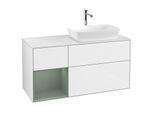 Villeroy und Boch Finion Waschtischunterschrank G801GMGF 120cm, Abdeckplatte white matt, Emotion, Regale Olive matt lacquer, Glossy white lacquer