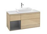 Villeroy und Boch Finion Waschtischunterschrank F821GKPC 120cm, Abdeckplatte white matt, Regale Anthracite matt lacquer, Oak Veneer