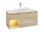Villeroy und Boch Finion Waschtischunterschrank F821HFPC 120cm, Abdeckplatte white matt, Regale Gold matt lacquer, Oak Veneer