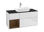 Villeroy und Boch Finion Waschtischunterschrank F822GNMT 120cm, Abdeckplatte black matt, Regale Walnut Veneer, White matt lacquer
