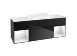 Villeroy und Boch Finion Waschtischunterschrank F741GFPD 160x60,3x50,1cm, Regale Glossy white lacquer, Black matt lacquer