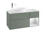Villeroy und Boch Finion Waschtischunterschrank G931MTGM 120cm, Abdeckplatte white matt, Emotion, Regale White matt lacquer, Olive Matt Lacquer