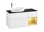 Villeroy und Boch Finion Waschtischunterschrank F932HFGF 120cm, Abdeckplatte black matt, Regale Gold matt lacquer, Glossy white lacquer
