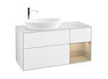 Villeroy und Boch Finion Waschtischunterschrank F931PCGF 120cm, Abdeckplatte white matt, Regale Oak Veneer, Glossy white lacquer