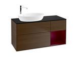 Villeroy und Boch Finion Waschtischunterschrank F932HBGN 120cm, Abdeckplatte black matt, Regale Peony matt lacquer, Walnut veneer