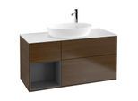 Villeroy und Boch Finion Waschtischunterschrank F941GKGN 120cm, Abdeckplatte white matt, Regale Anthracite matt lacquer, Walnut veneer