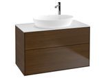 Villeroy und Boch Finion Waschtischunterschrank F88100GN 100x60,3cm, Abdeckplatte white matt, Walnut veneer
