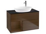 Villeroy und Boch Finion Waschtischunterschrank F892GNGN 100cm, Abdeckplatte black matt, Regale Walnut Veneer, Walnut veneer