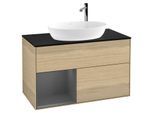 Villeroy und Boch Finion Waschtischunterschrank F892GKPC 100cm, Abdeckplatte black matt, Regale Anthracite matt lacquer, Oak Veneer