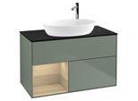 Villeroy und Boch Finion Waschtischunterschrank F892PCGM 100cm, Abdeckplatte black matt, Regale Oak Veneer, Olive Matt Lacquer