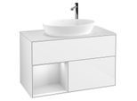 Villeroy und Boch Finion Waschtischunterschrank F891MTGF 100cm, Abdeckplatte white matt, Regale White matt lacquer, Glossy white lacquer
