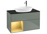 Villeroy und Boch Finion Waschtischunterschrank G892HFGM 100cm, Abdeckplatte black matt, Emotion, Regale Gold matt lacquer, Olive Matt Lacquer