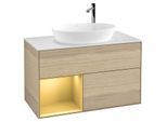 Villeroy und Boch Finion Waschtischunterschrank G891HFPC 100cm, Abdeckplatte white matt, Emotion, Regale Gold matt lacquer, Oak Veneer