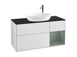 Villeroy und Boch Finion Waschtischunterschrank G952GMMT 120cm, Abdeckplatte black matt, Emotion, Regale Olive matt lacquer, White matt lacquer