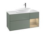 Villeroy und Boch Finion Waschtischunterschrank F951PCGM 120cm, Abdeckplatte white matt, Regale Oak Veneer, Olive Matt Lacquer