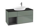 Villeroy und Boch Finion Waschtischunterschrank G942GKGM 120cm, Abdeckplatte black matt, Emotion, Regale Anthracite matt lacquer, Olive Matt Lacquer