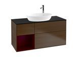Villeroy und Boch Finion Waschtischunterschrank G942HBGN 120cm, Abdeckplatte black matt, Emotion, Regale Peony matt lacquer, Walnut veneer