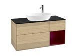 Villeroy und Boch Finion Waschtischunterschrank G952HBPC 120cm, Abdeckplatte black matt, Emotion, Regale Peony matt lacquer, Oak Veneer