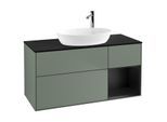 Villeroy und Boch Finion Waschtischunterschrank F952PDGM 120cm, Abdeckplatte black matt, Regale Black matt lacquer, Olive Matt Lacquer