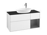 Villeroy und Boch Finion Waschtischunterschrank F952GKGF 120cm, Abdeckplatte black matt, Regale Anthracite matt lacquer, Glossy white lacquer