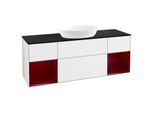 Villeroy und Boch Finion Waschtischunterschrank FD02HBGF 120cm, Abdeckplatte black matt, Regale Peony matt lacquer, Glossy white lacquer