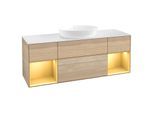 Villeroy und Boch Finion Waschtischunterschrank FD01HFPC 120cm, Abdeckplatte white matt, Regale Gold matt lacquer, Oak Veneer