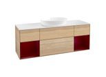 Villeroy und Boch Finion Waschtischunterschrank FD01HBPC 120cm, Abdeckplatte white matt, Regale Peony matt lacquer, Oak Veneer
