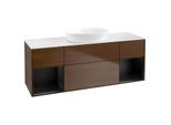 Villeroy und Boch Finion Waschtischunterschrank FD01PDGN 120cm, Abdeckplatte white matt, Regale Black matt lacquer, Walnut veneer