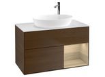 Villeroy und Boch Finion Waschtischunterschrank G901PCGN 100cm, Abdeckplatte white matt, Emotion, Regale Oak Veneer, Walnut veneer