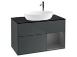 Villeroy und Boch Finion Waschtischunterschrank F902GKHG 100cm, Abdeckplatte black matt, Regale Anthracite matt lacquer, Midnight Blue Matt Lacquer