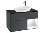 Villeroy und Boch Finion Waschtischunterschrank F902GFHG 100cm, Abdeckplatte black matt, Regale Glossy white lacquer, Midnight Blue Matt Lacquer