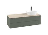 Villeroy und Boch Antao Waschtisch-Unterschrank K23153HL 120x36x50cm, Hahnloch, Waschbeckenplattenfarbe botticino, leaf green matt lacquer