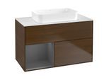 Villeroy und Boch Finion Waschtischunterschrank F651GKGN 100x60,3x50,1cm, Regal links Anthracite matt, Walnut veneer