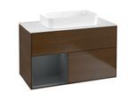 Villeroy und Boch Finion Waschtischunterschrank F651HGGN 100x60,3x50,1cm, Regal links Midnight Blue Matt Lacquer, Walnut veneer