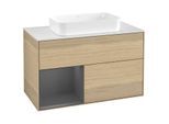 Villeroy und Boch Finion Waschtischunterschrank F651GKPC 100x60,3x50,1cm, Regal links Anthracite matt, Oak Veneer