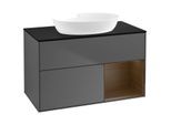 Villeroy und Boch Finion Waschtischunterschrank FA22GNGK 100cm, Abdeckplatte black matt, Regale Walnut Veneer, Anthracite matt