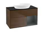 Villeroy und Boch Finion Waschtischunterschrank FA22HGGN 100cm, Abdeckplatte black matt, Regale Midnight matt lacquer, Walnut veneer
