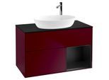Villeroy und Boch Finion Waschtischunterschrank G902PDHB 100cm, Abdeckplatte black matt, Emotion, Regale Black matt lacquer, Peony Matt