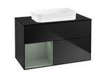 Villeroy und Boch Finion Waschtischunterschrank F652GMPD 100x60,3x50,1cm, Regal links Olive Matt Lacquer, Black matt lacquer