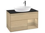 Villeroy und Boch Finion Waschtischunterschrank G902PCPC 100cm, Abdeckplatte black matt, Emotion, Regale Oak Veneer, Oak Veneer