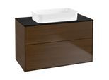 Villeroy und Boch Finion Waschtischunterschrank F64200GN 100x60,3x50,1mm, Glass Black Matt, Walnut veneer