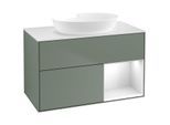 Villeroy und Boch Finion Waschtischunterschrank FA21GFGM 100cm, Abdeckplatte white matt, Regale Glossy white lacquer, Olive Matt Lacquer