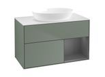 Villeroy und Boch Finion Waschtischunterschrank FA21GKGM 100cm, Abdeckplatte white matt, Regale Anthracite matt lacquer, Olive Matt Lacquer