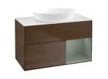 Villeroy und Boch Finion Waschtischunterschrank FA21GMGN 100cm, Abdeckplatte white matt, Regale Olive matt lacquer, Walnut veneer