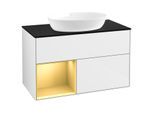 Villeroy und Boch Finion Waschtischunterschrank GA12HFGF 100cm, Abdeckplatte black matt, Emotion, Regale Gold matt lacquer, Glossy white lacquer
