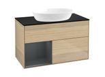 Villeroy und Boch Finion Waschtischunterschrank GA12HGPC 100cm, Abdeckplatte black matt, Emotion, Regale Midnight matt lacquer, Oak Veneer