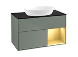 Villeroy und Boch Finion Waschtischunterschrank GA22HFGM 100cm, Abdeckplatte black matt, Emotion, Regale Gold matt lacquer, Olive Matt Lacquer