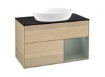 Villeroy und Boch Finion Waschtischunterschrank GA22GMPC 100cm, Abdeckplatte black matt, Emotion, Regale Olive matt lacquer, Oak Veneer